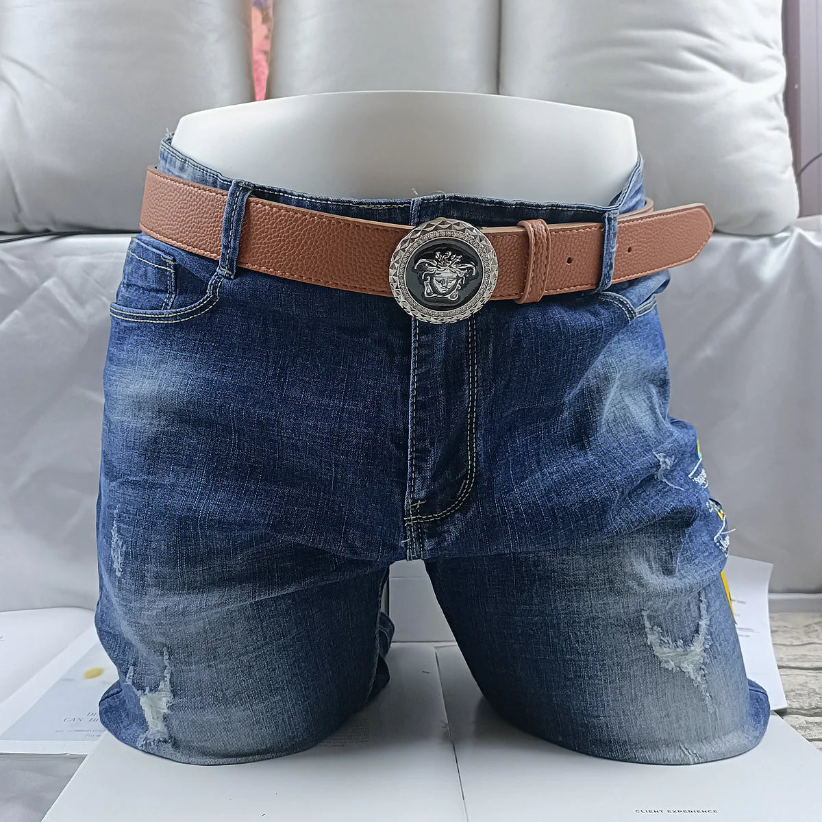 2025 4 Colors Trendy Round Buckle Leather Belt