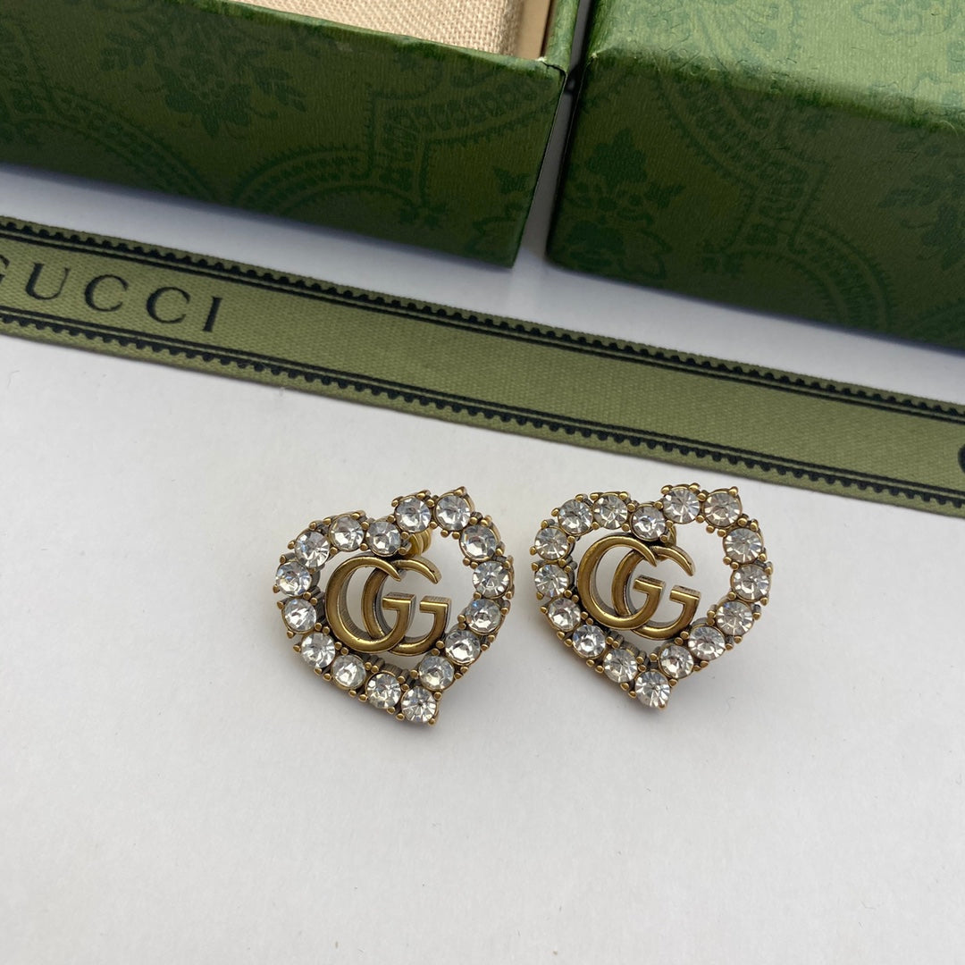 2025 Fashion double heart-shaped rhinestone earrings