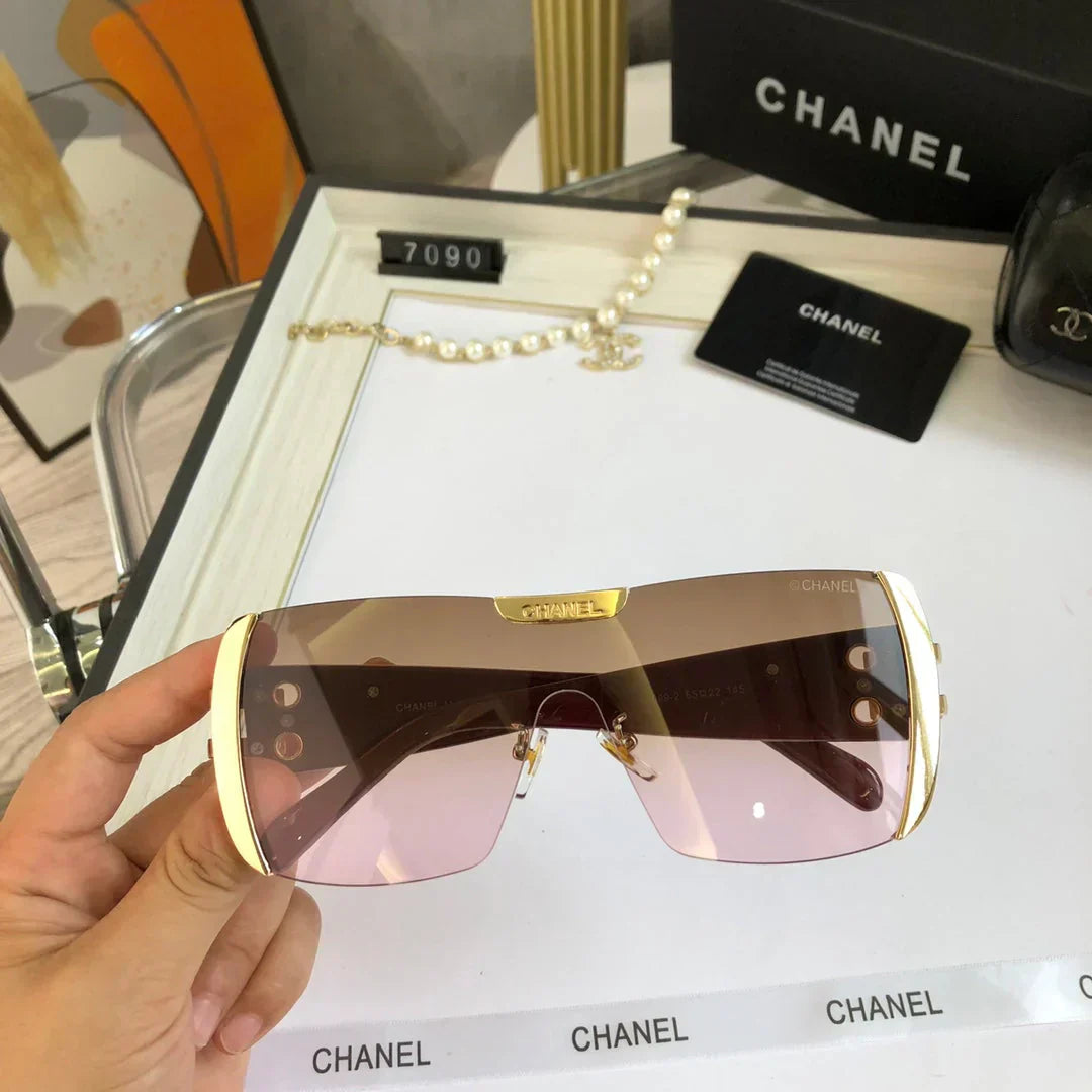 2025 Frameless trimmed large frame sunglasses