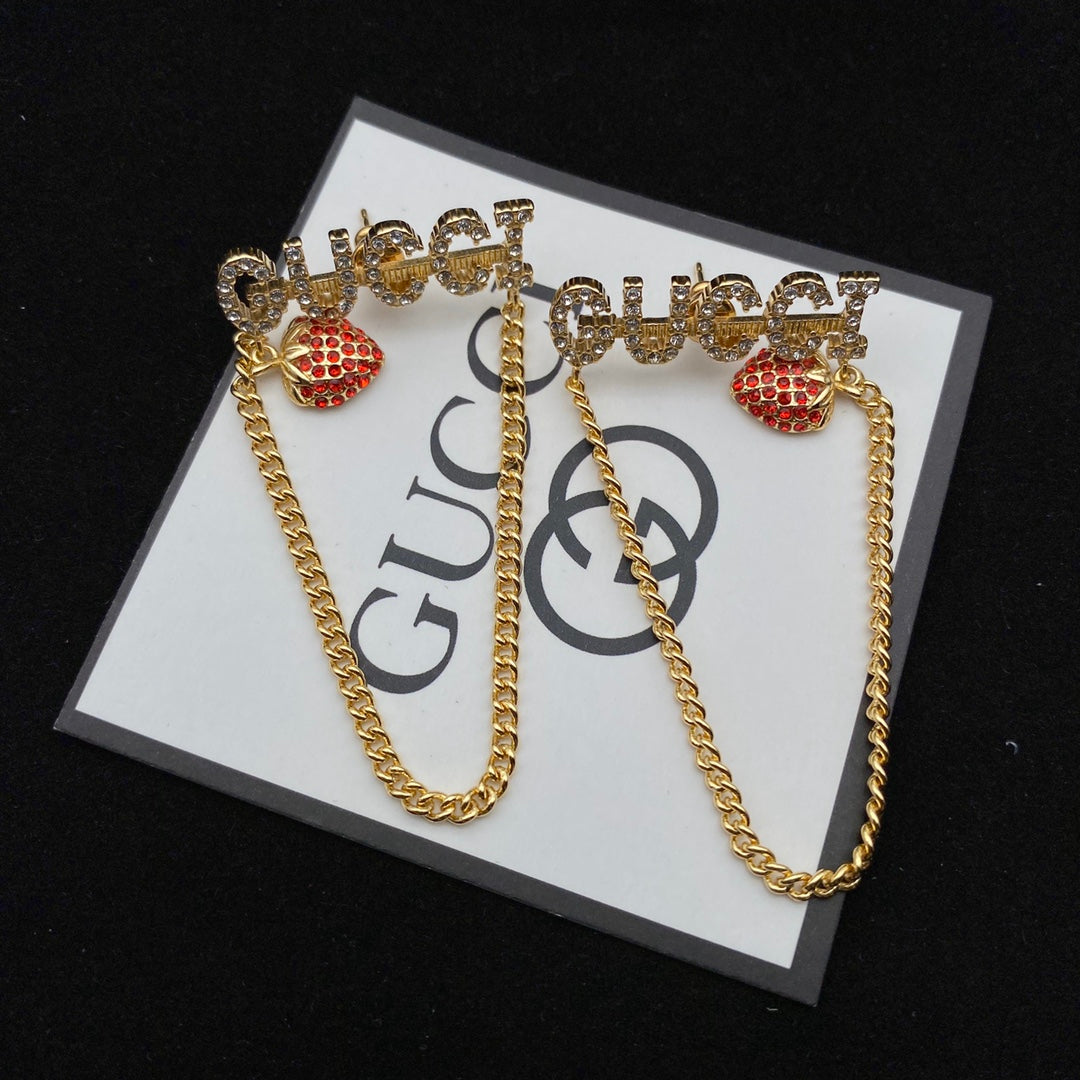 2025 Strawberry Tassel Chain Dangle Earrings