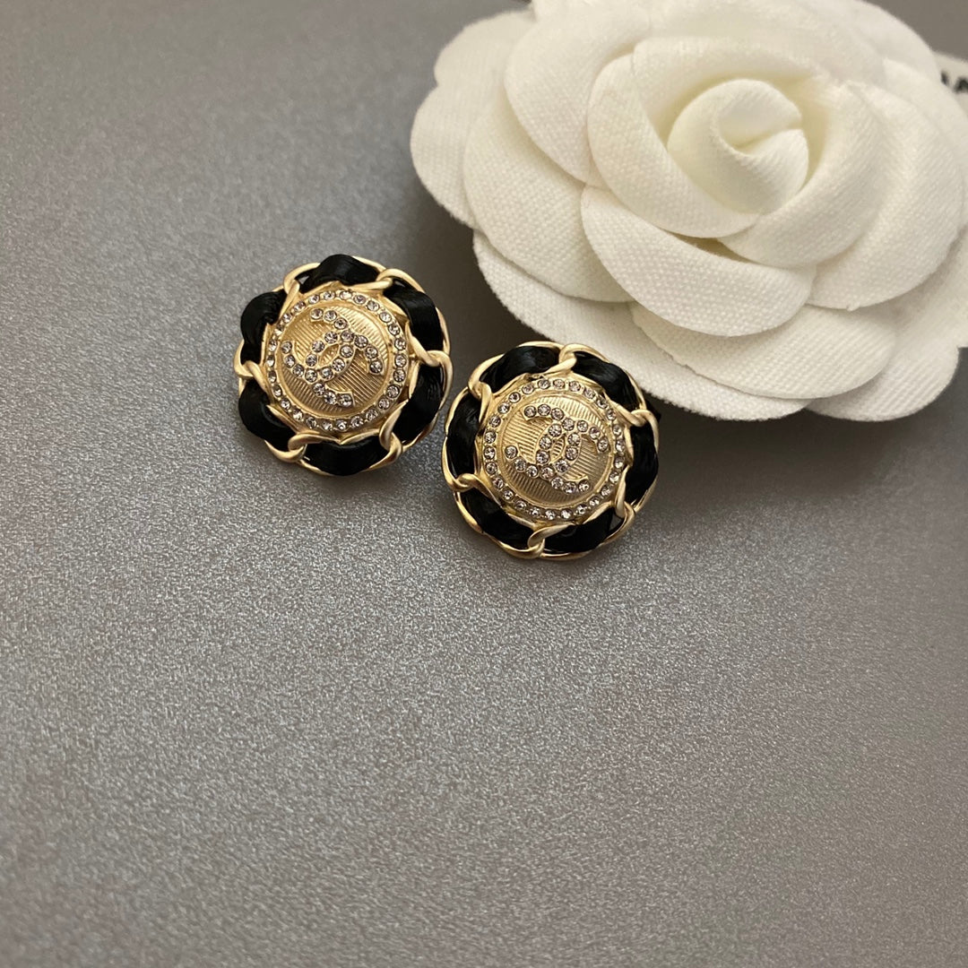 2025 Black Gold Leather Earrings