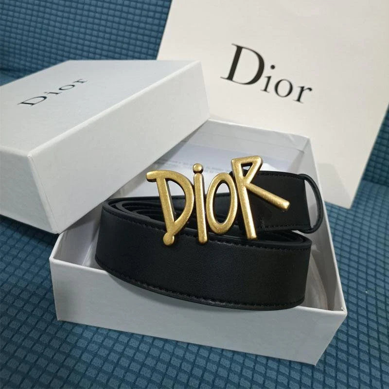2025 Four Character Black Leather Belt