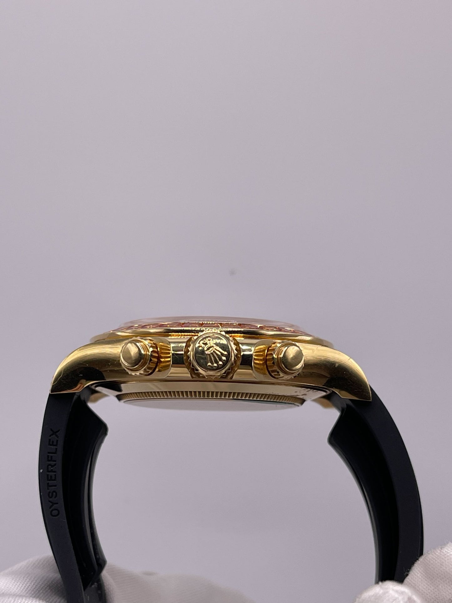 2025 Watch Daytona 116588SACO Yellow Gold Orange Sapphire Bezel Black Diamond Dial