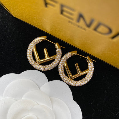 2025 Elegant rhinestone round letter earrings