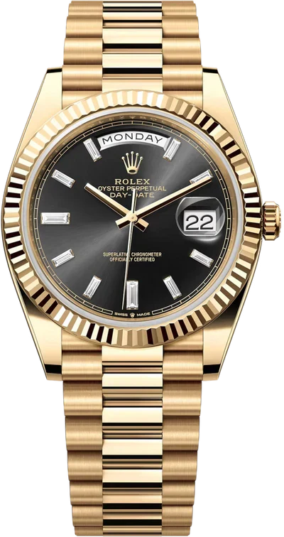 Gold President Datejust 40mm Black Diamond Rectangular Dial - 228238 - New Watch for 2025