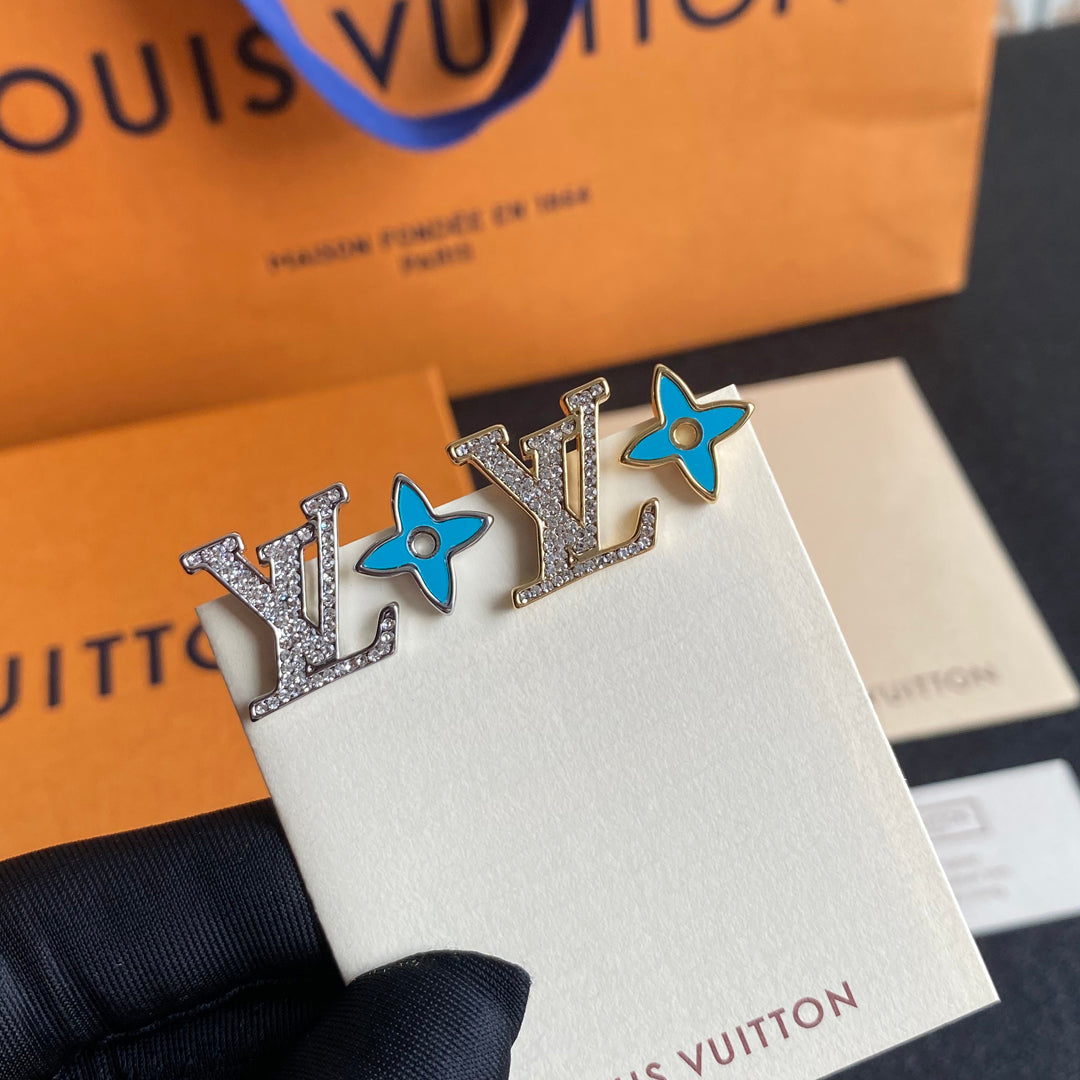 2025 Blue Flower Letter Stud Earrings