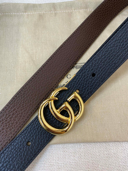 2025 Double-sided imported top-layer cowhide lychee pattern belt, black and coffee, width 3.0