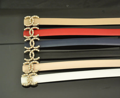 2025 6 color  double pearl rhinestone belt