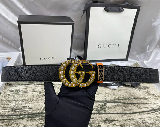 2025 belt 4 Colors  double-G rhinestone double-sided lychee pattern belt