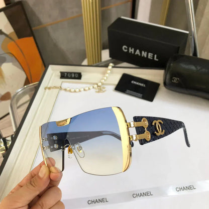 2025 Frameless trimmed large frame sunglasses