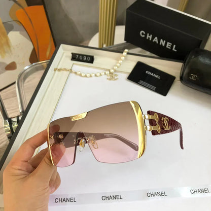 2025 Frameless trimmed large frame sunglasses