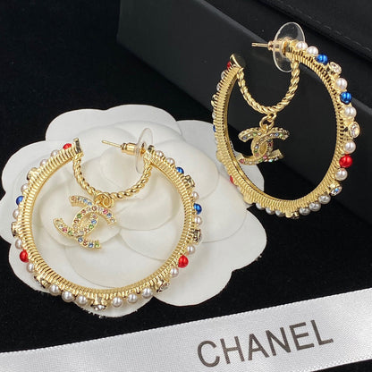 2025 Colored Pearls Large Hoop Earrings