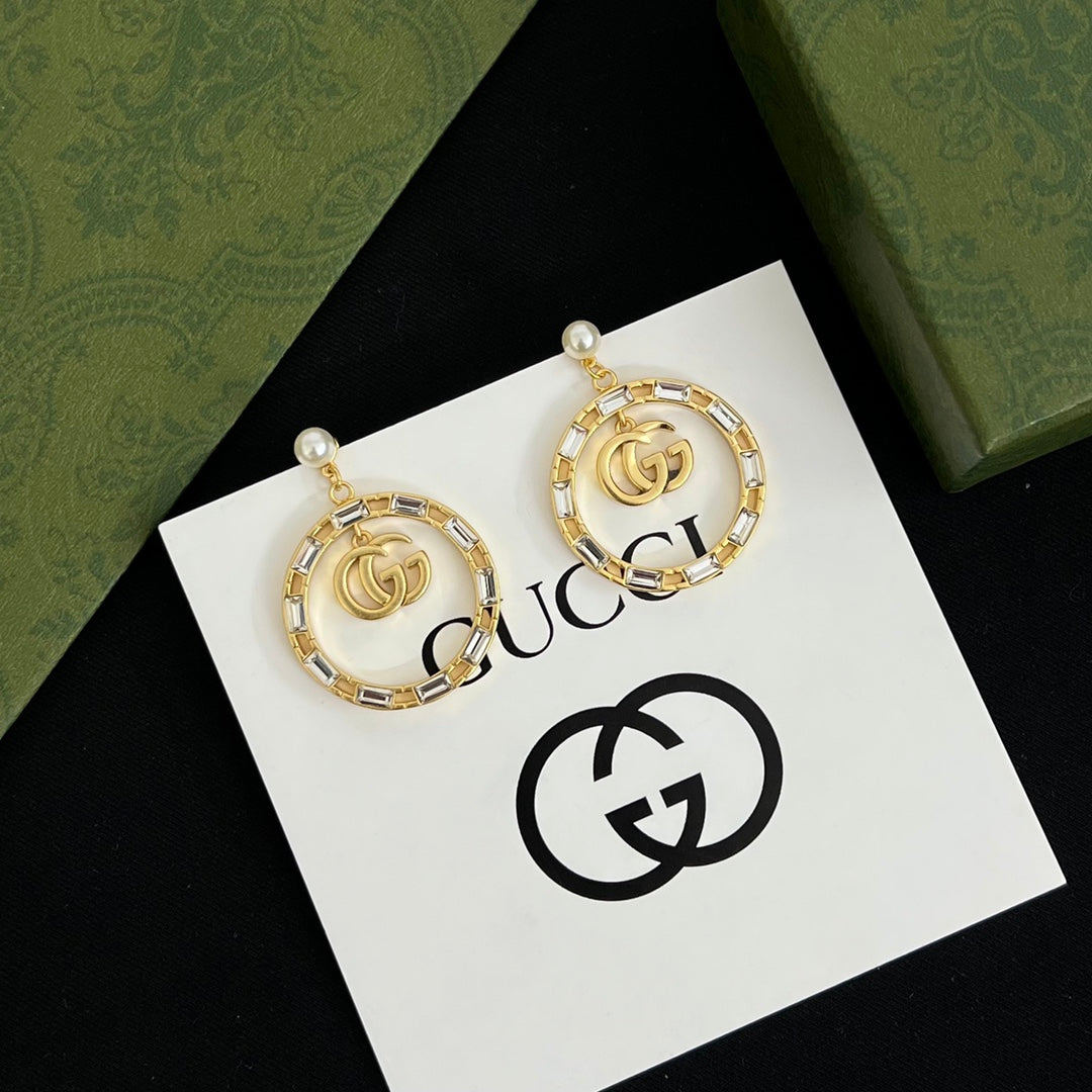 2025 Crystal Diamond Pearl Hoop Earrings