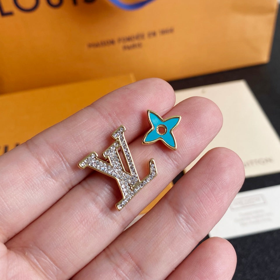 2025 Blue Flower Letter Stud Earrings