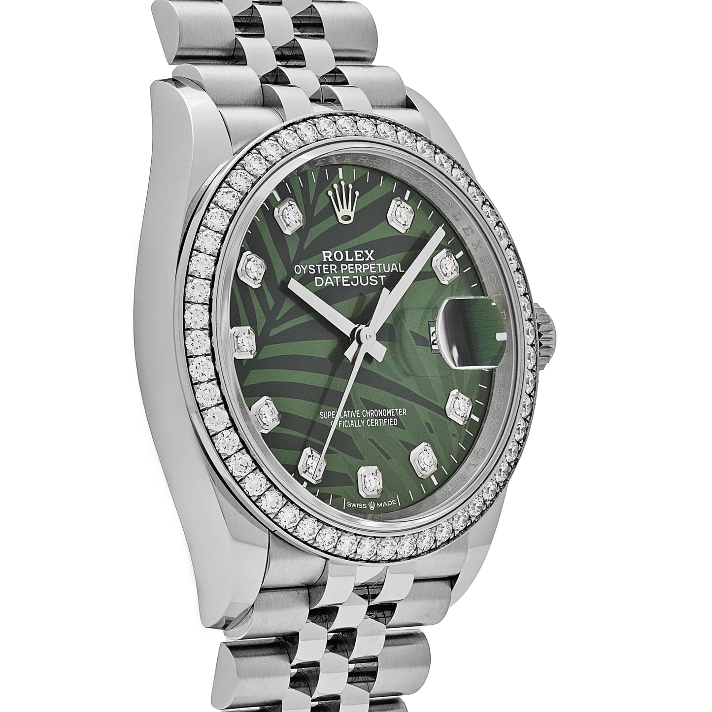2025 Watch Datejust 126284RBR Stainless Steel Green Palm Frond Diamond Dial Diamond Bezel