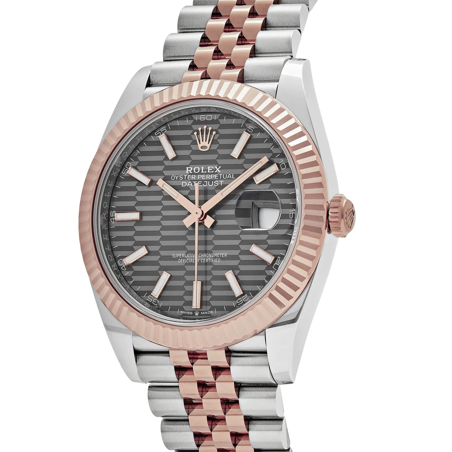 2025 Watch Datejust 126331 Rose Gold Stainless Steel Rhodium Slate Fluted Motif Dial Jubilee (2023)