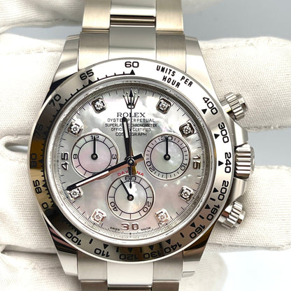 2025 Watch Daytona 116509 White Gold Mother Of Pearl Diamond Dial